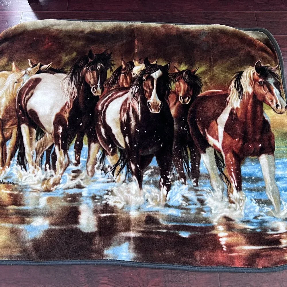 Horses Rush Hour Throw Blanket by Northwest – Plush Soft Fleece 55” x 39” - READ